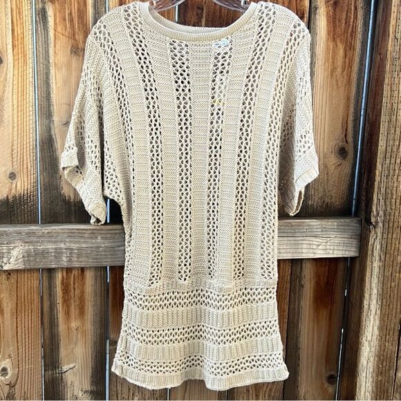 Joseph A top crochet knit tan short sleeves Medium FIRM on PRICE NWT - Picture 1 of 2